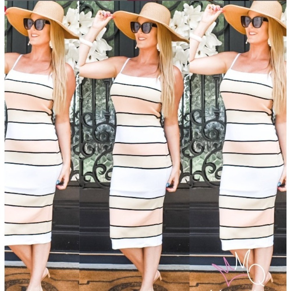 White‎ Pink Beige Stripe Tube Dress | Sample | Large | NWT | SKU150